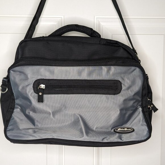 Eddie Bauer Black & Gray Travel Duffel Multi Use Lining Pockets Zippered EUC - Picture 4 of 12